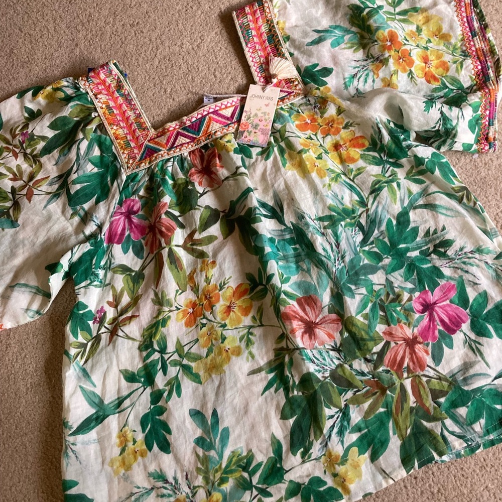 Johnny Was embroidered square neck peasant top boho NWT - Picture 9 of 14